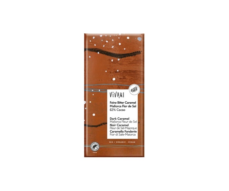Chocolate negro 62% con caramelo y flor de sal de Mallorca bio 80 g (Caramelo - Chocolate) Vivani