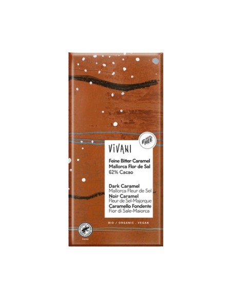 Chocolate negro 62% con caramelo y flor de sal de Mallorca bio 80 g (Caramelo - Chocolate) Vivani