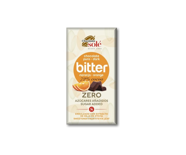 Chocolate negro 72% con naranja y estevia s/a 100 g Chocolates Sole