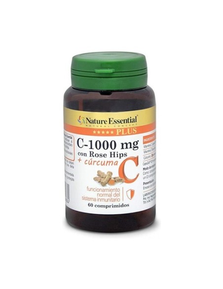 Vitamina C 1000mg +Rose Hips+ Curcuma 60 comprimidos Nature essential