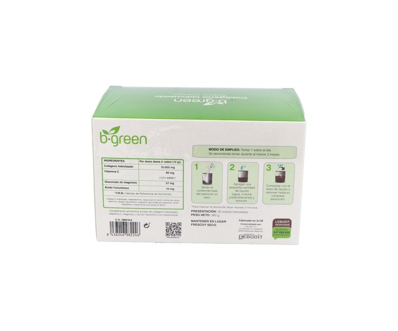 Colágeno hidrolizado cacao 30 sobres (Cacao) B.Green