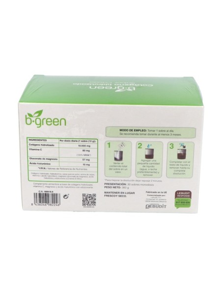 Colágeno hidrolizado cacao 30 sobres (Cacao) B.Green