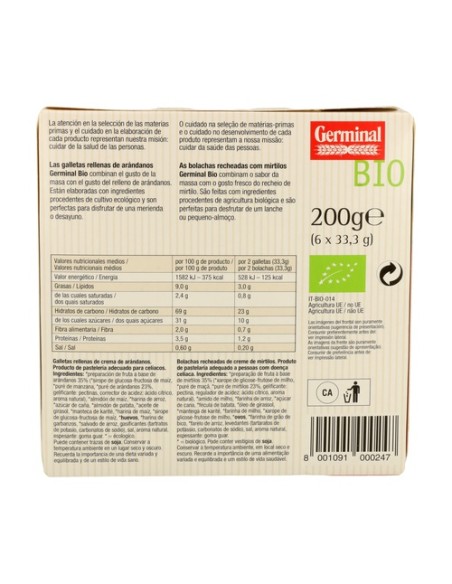 Galletas de Crema de Arándanos Bio (Sin Gluten) 200 g Germinal