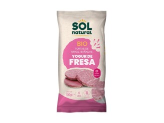 Tortas de arroz bañadas con yogur de fresa sin gluten Bio