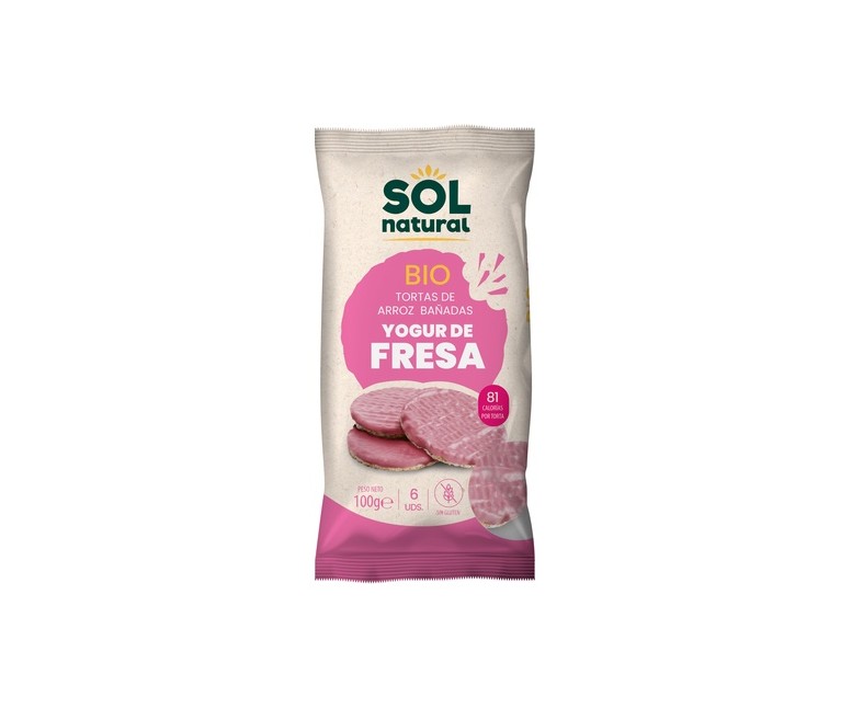 Tortas de arroz bañadas con yogur de fresa sin gluten Bio 100 g Sol Natural