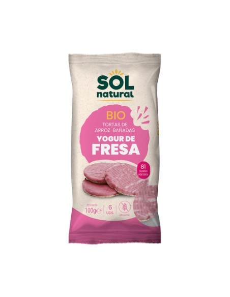 Tortas de arroz bañadas con yogur de fresa sin gluten Bio 100 g Sol Natural