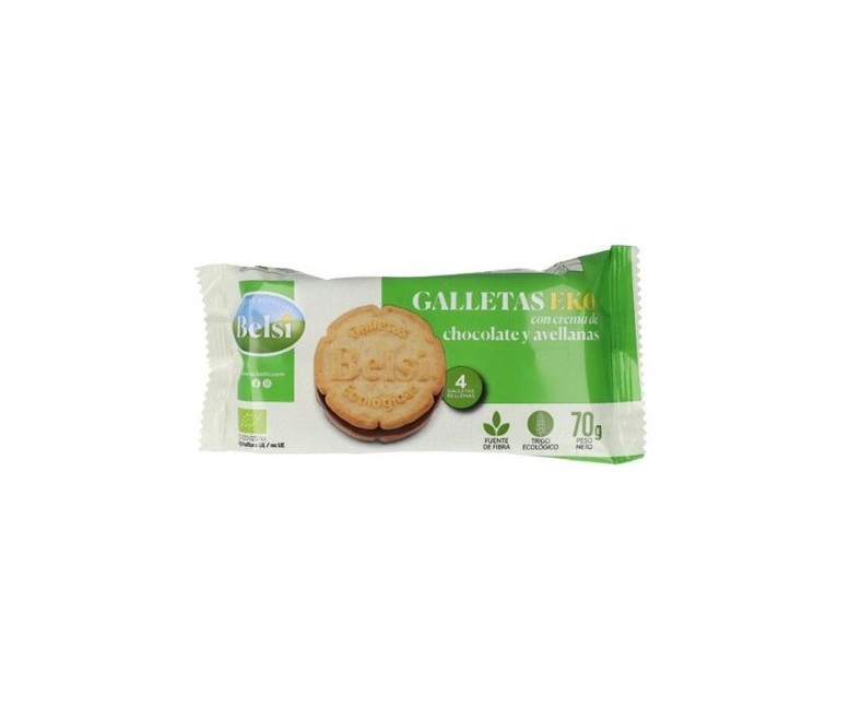 Galletas rellenas de chocolate y avellana Bio 70 g Belsi