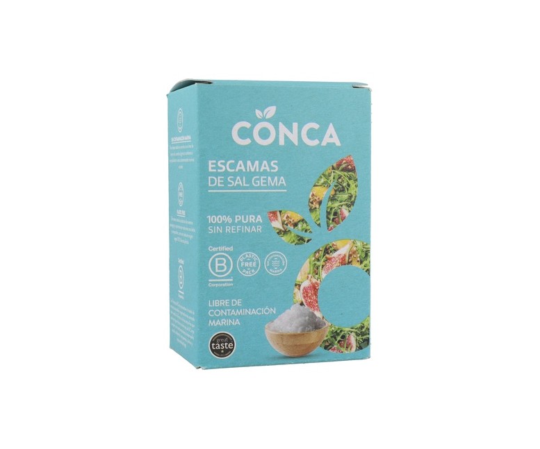 Caja escamas blancas de sal gema 125 g Conca Organics
