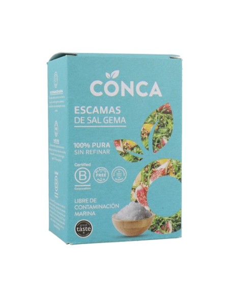 Caja escamas blancas de sal gema 125 g Conca Organics