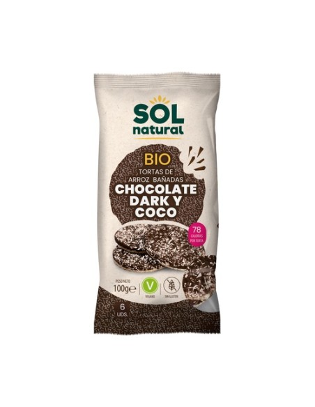 Tortas de arroz con chocolate dark y coco sin gluten vegano Bio 100 g (Chocolate - Coco) Sol Natural