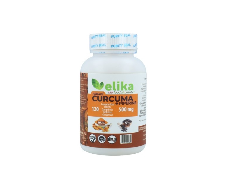 Curcuma + Piperina 120 comprimidos de 500mg Elikafoods