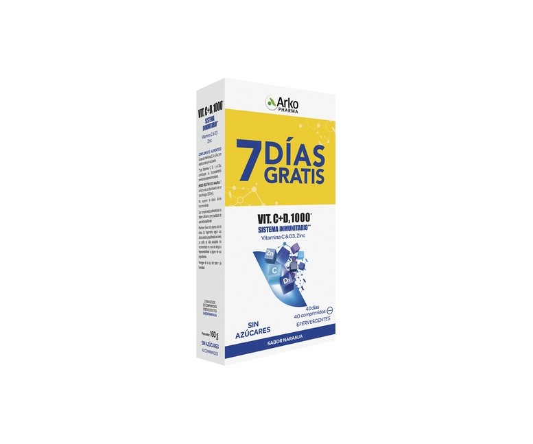 Duplo Vitamina C&D3 1000 Mg + Zinc 40 tabletas efervescentes Arkopharma