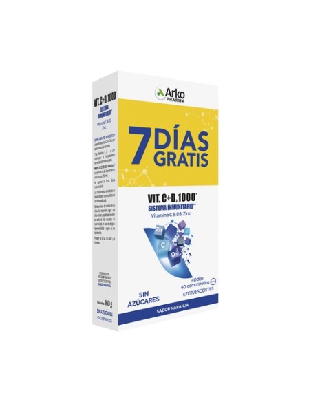 Duplo Vitamina C&D3 1000 Mg + Zinc 40 tabletas efervescentes Arkopharma
