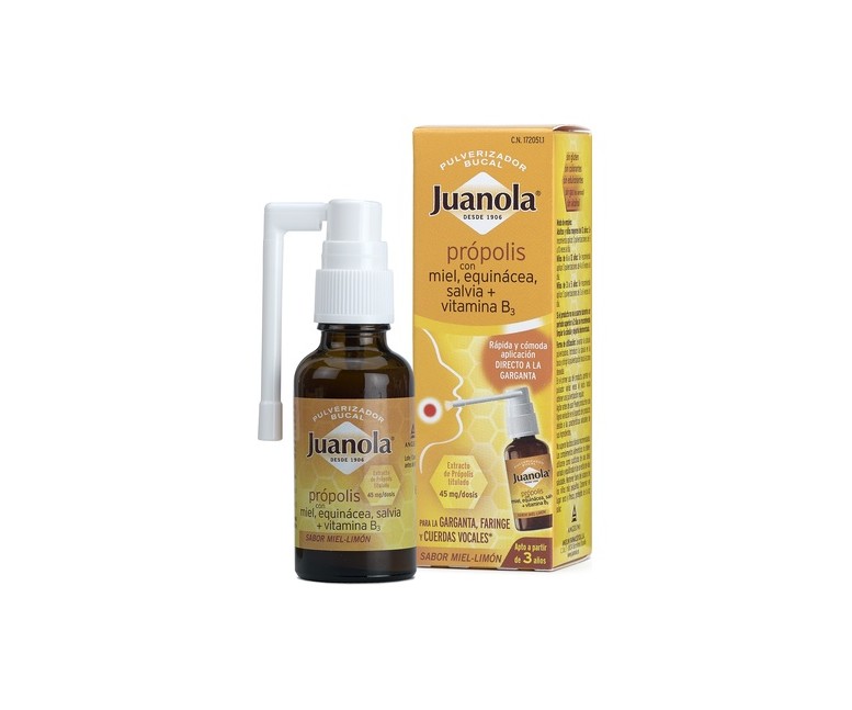 Própolis Pulverizador Bucal Con Miel, Equinácea, Salvia y Vit B3 30 ml Juanola