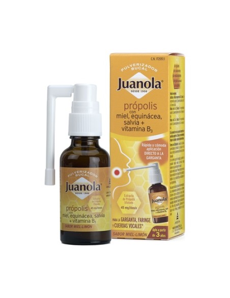 Própolis Pulverizador Bucal Con Miel, Equinácea, Salvia y Vit B3 30 ml Juanola