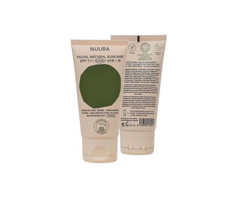 Crema solar facial color SPF50 50 ml de crema Nuura