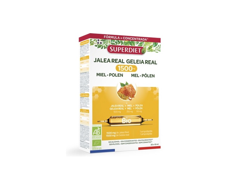 Jalea real con miel y polen Bio 20 ampollas de 10ml Superdiet