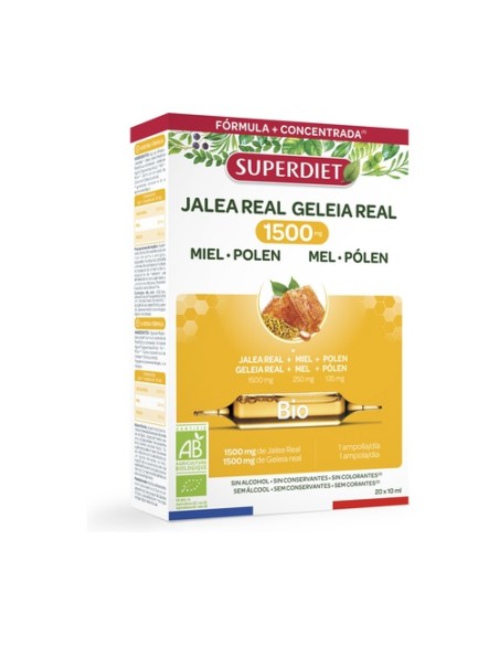 Jalea real con miel y polen Bio 20 ampollas de 10ml Superdiet