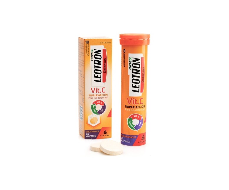 Vitamina C triple acción 18 tabletas efervescentes Leotron