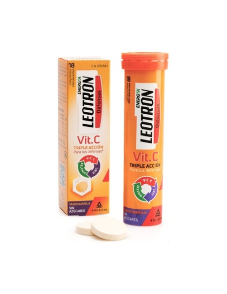 Vitamina C triple acción 18 tabletas efervescentes Leotron