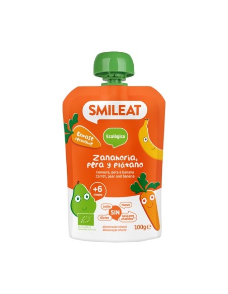 Pouch zanahoria, pera, plátano Eco 6m+ 100 g Smileat