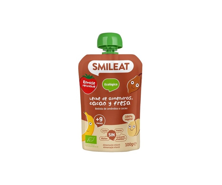 Pouch de leche de almendras, cacao y fresa Bio 9m+ 100 g Smileat