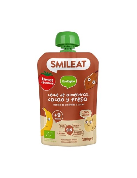 Pouch de leche de almendras, cacao y fresa Bio 9m+ 100 g Smileat