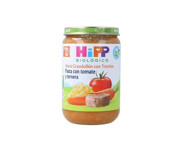 Tarrito Bio Pasta con Tomate y Ternera 12m+ 220 g (Ternera - Carne) HiPP