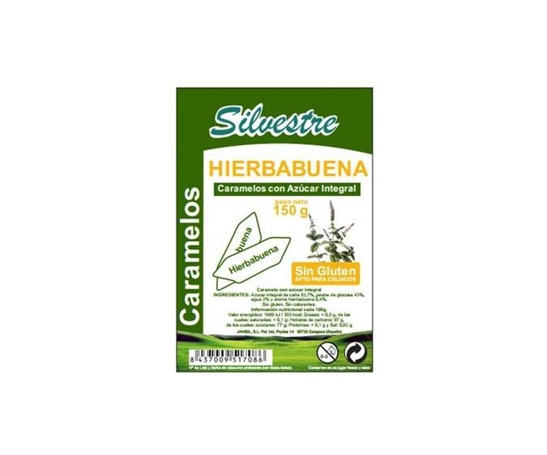 Caramelos De Hierbabuena Con Azúcar Integral Sin Gluten 150 g Silvestre