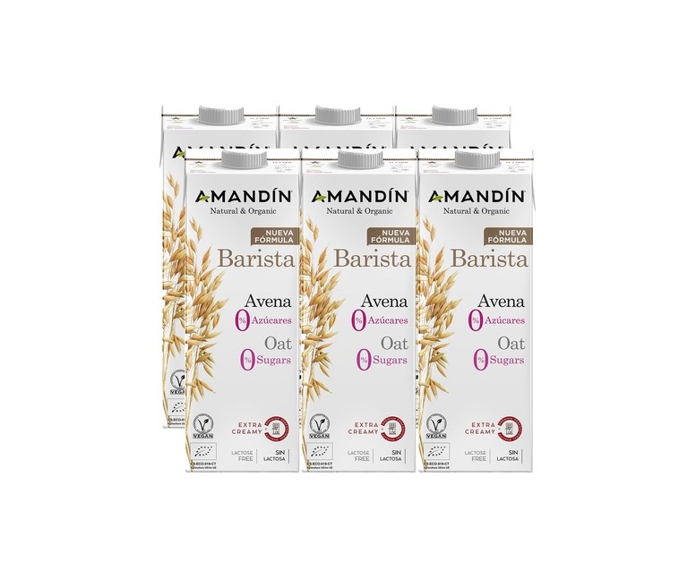 Pack Bebida vegetal de avena barista 0% azúcar 6 unidades de 1L Amandin