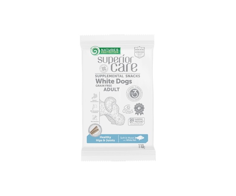 Superior care snack white dogs caderas y articulaciones 110g (adultos) 110 g (Pescado) Nature's Protection