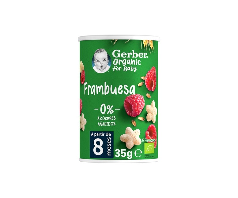 Snacks bebé, puffs de Cereales y Frambuesa +8m 35 g Gerber Organic