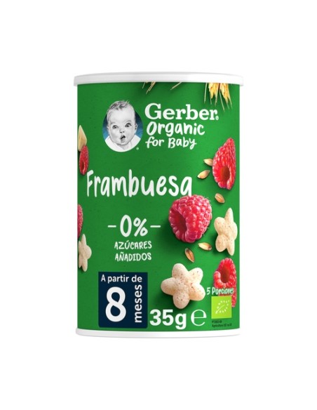 Snacks bebé, puffs de Cereales y Frambuesa +8m 35 g Gerber Organic