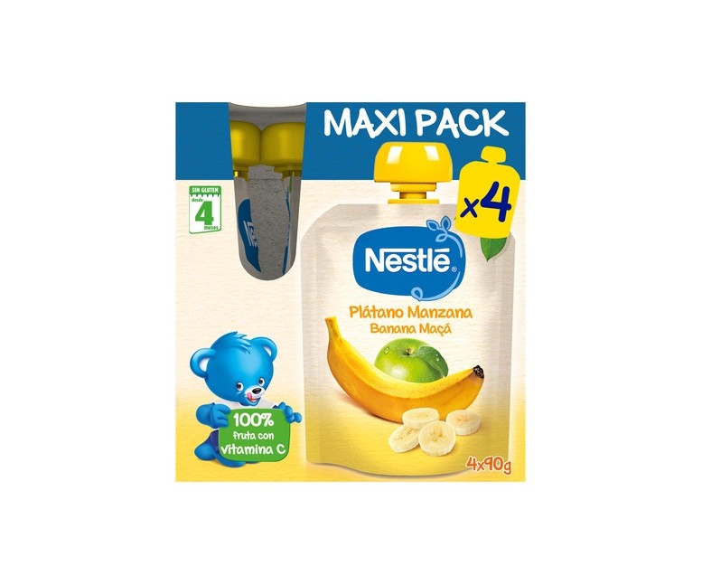 Pack bolsita plátano y manzana 4 unidades de 90 g Nestlé Bebé