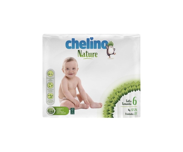 Pañales talla 6 (17-28 kg) 27 unidades Chelino Nature