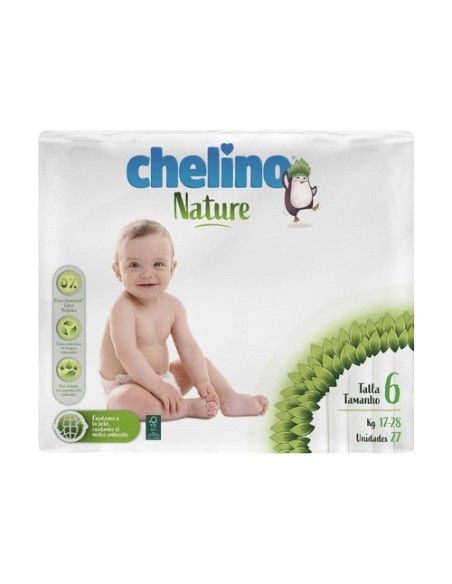 Pañales talla 6 (17-28 kg) 27 unidades Chelino Nature