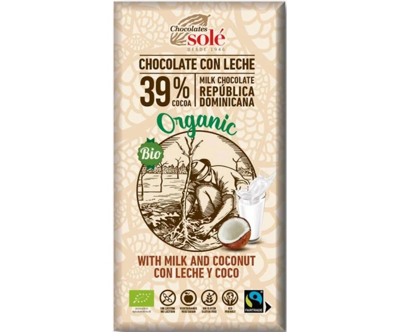 Chocolate con leche y coco eco sg 100 gr Chocolates Sole