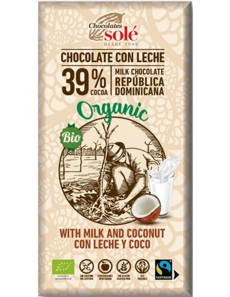 Chocolate con leche y coco eco sg 100 gr Chocolates Sole