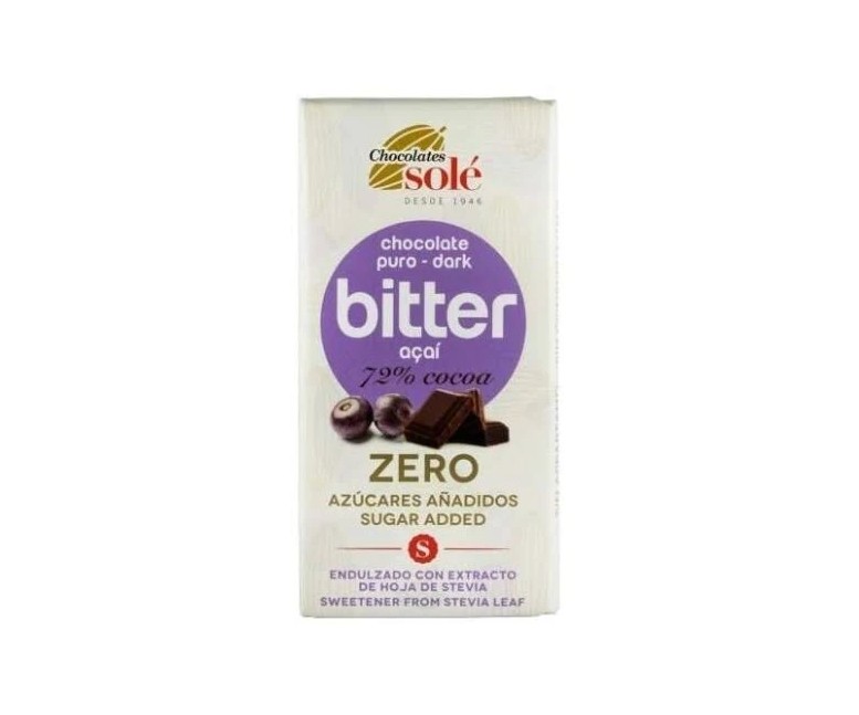 Chocolate negro 72% con açai y stevia 100 gr Chocolates Sole