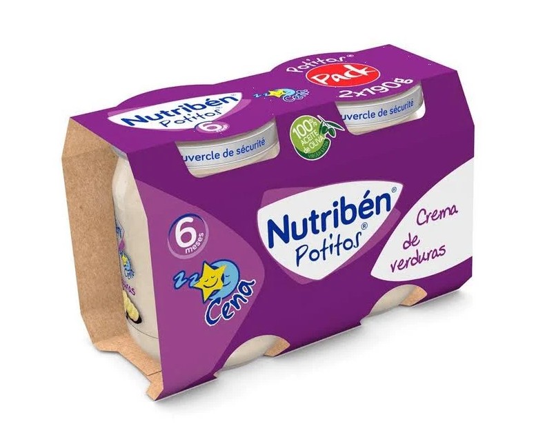 Nutriben puré-tarrito cena crema de verduras +6m 2 cap - 190 gr Nutriben