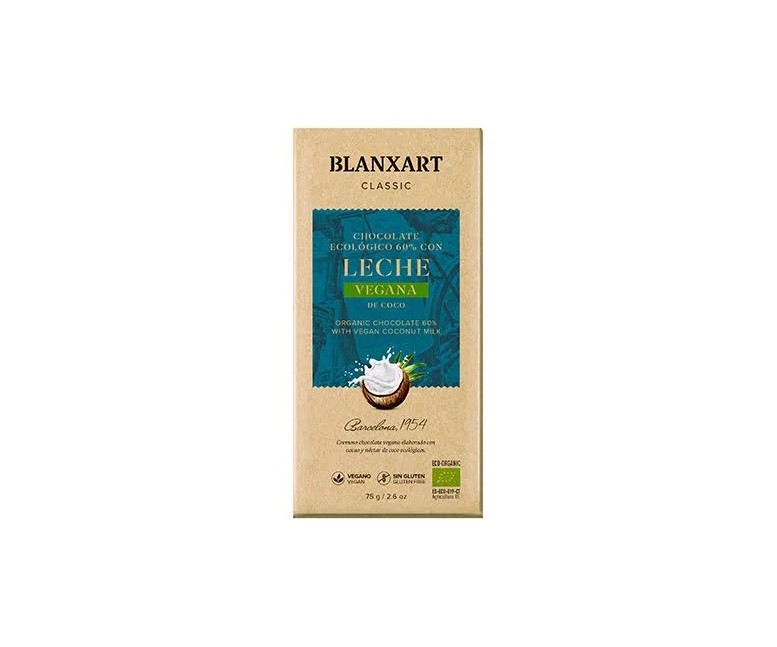 Chocolate 60% cacao con leche de coco eco 75 gr Blanxart