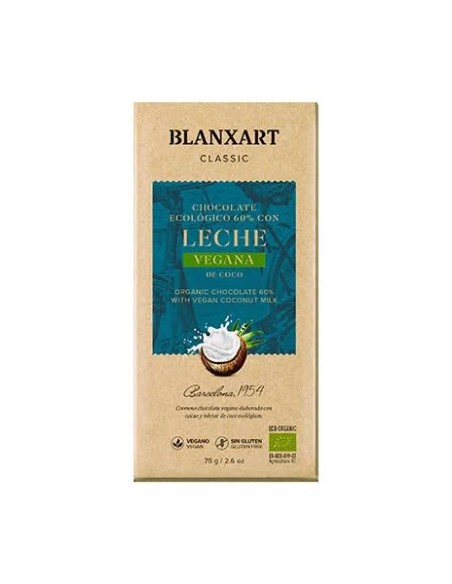 Chocolate 60% cacao con leche de coco eco 75 gr Blanxart