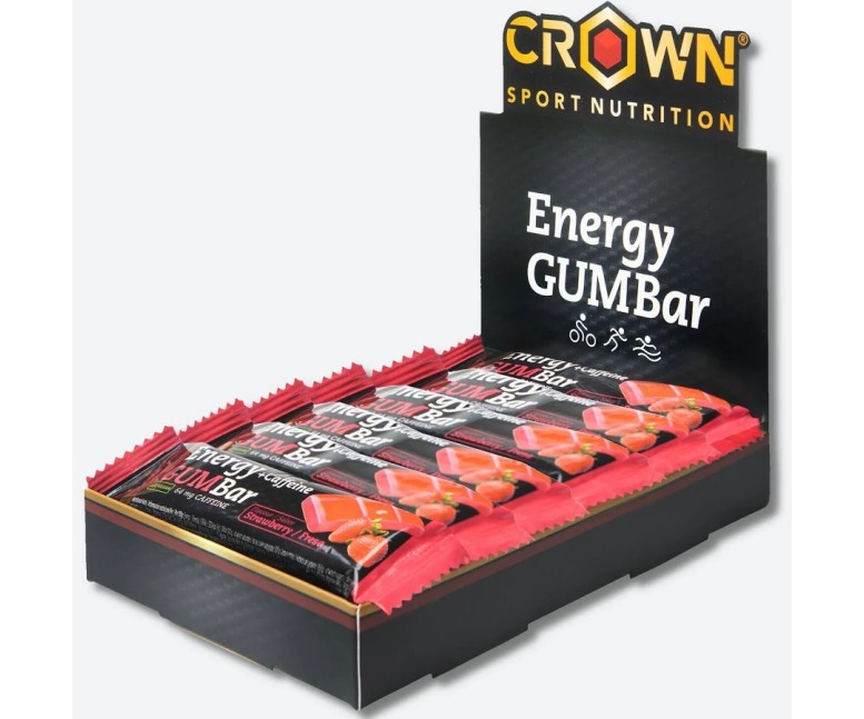 Energy gum bar fresa + cafeína 12 cap - 30 gr Crown Sport Nutrition