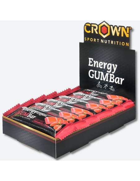 Energy gum bar fresa + cafeína 12 cap - 30 gr Crown Sport Nutrition