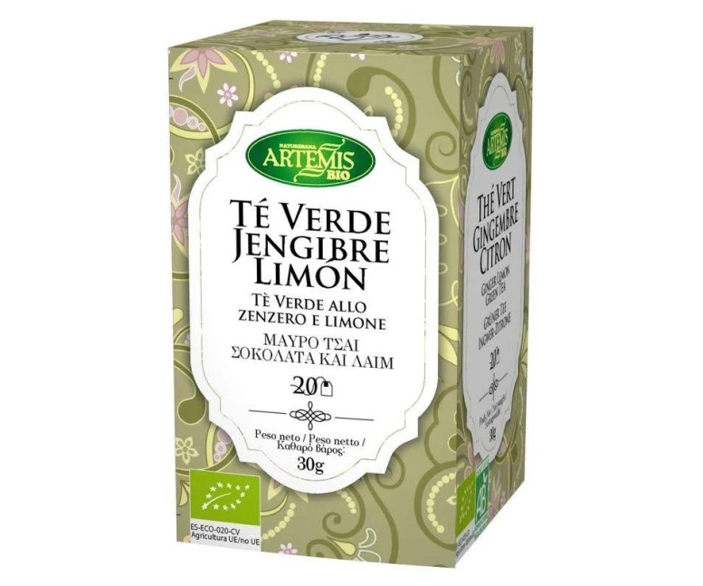 Te verde jengibre con limón bio 20 bolsitas Artemis