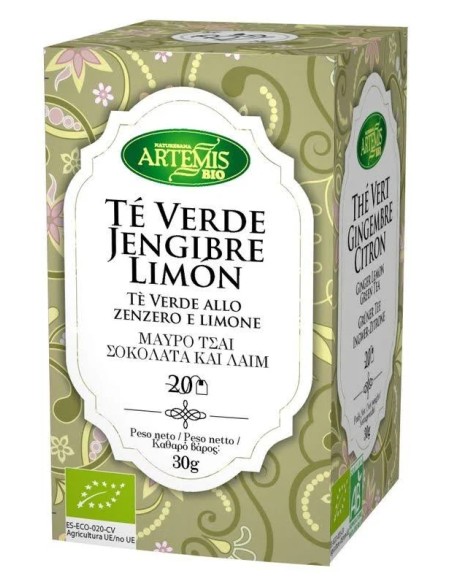 Te verde jengibre con limón bio 20 bolsitas Artemis
