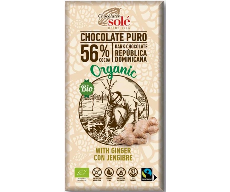 Chocolate negro 56% con jengibre eco 100 gr Chocolates Sole