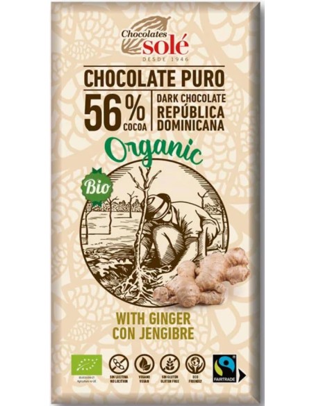 Chocolate negro 56% con jengibre eco 100 gr Chocolates Sole