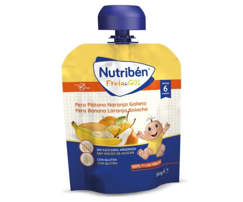 Nutribén fruta & go pera-plátano-naranja-galleta 90 gr Nutriben