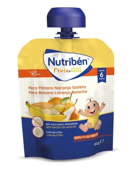 Nutribén fruta & go pera-plátano-naranja-galleta 90 gr Nutriben